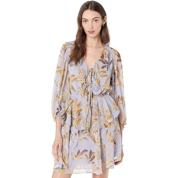 Ted Baker Lilac Gretia V-neck Printed Tie Front Mini Dress Size 2 Romantic - Picture 5 of 5